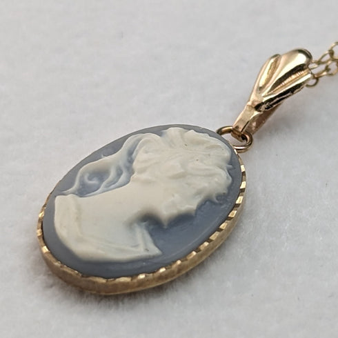 英国ヴィンテージジュエリー K9ゴールド&カメオ ペンダント ネックレス ピアスセット