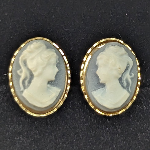 英国ヴィンテージジュエリー K9ゴールド&カメオ ペンダント ネックレス ピアスセット