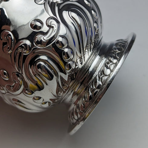 1905年 英国アンティーク 純銀&ブルーグラス マスタードポット&スプーン Harrison Brothers