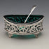 1904 British Antique Pure Silver & Green Glass Salt Dish & Spoon William Hair Haseler