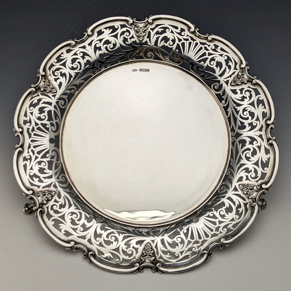 1905年 英国アンティーク 純銀製 ピアス装飾サルヴァ 直径26cm 484g William Mammatt