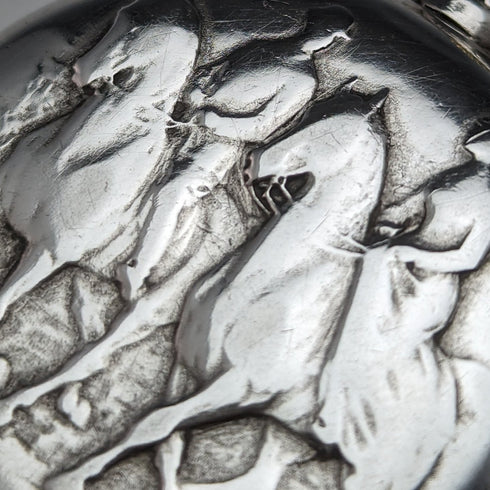 Around 1904 Antique Longines pocket watch with horse engraving silver side open face works well