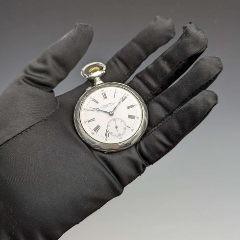 Around 1904 Antique Longines pocket watch with horse engraving silver side open face works well