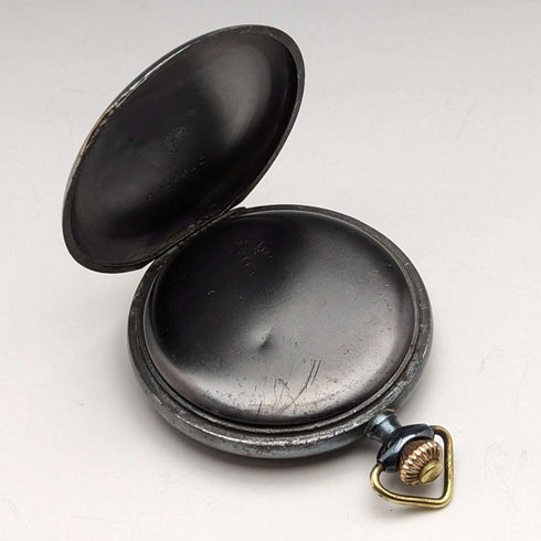 circa 1923 antique omega pocket watch gunmetal hunter case works well