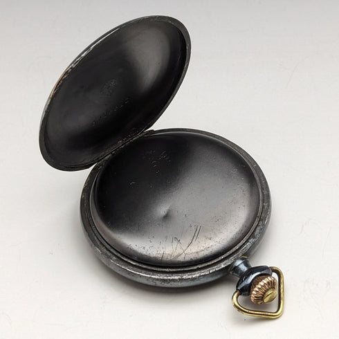 1923年頃 アンティーク オメガ 懐中時計 ガンメタル ハンターケース 動作良好