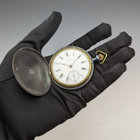 1923年頃 アンティーク オメガ 懐中時計 ガンメタル ハンターケース 動作良好