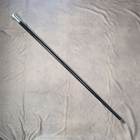 1929 British vintage gentleman's walking stick, sterling silver, round handle, 91cm