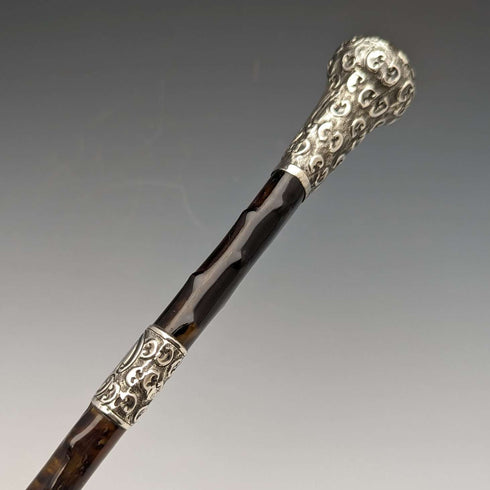 1905 British Antique Men's Umbrella Sterling Silver & Tortoiseshell Resin Handle 86cm S.FOX&Co.