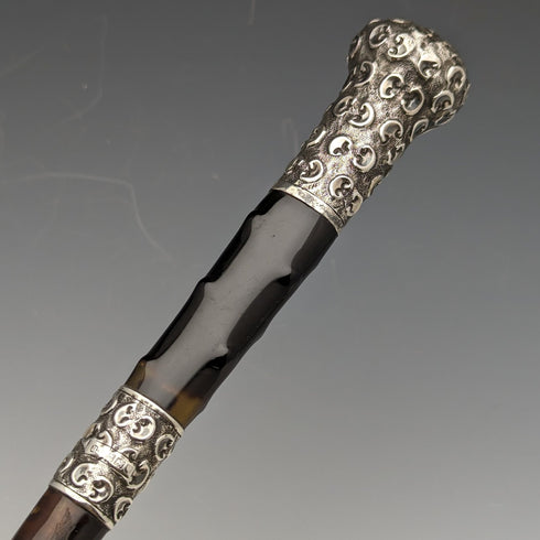 1905 British Antique Men's Umbrella Sterling Silver & Tortoiseshell Resin Handle 86cm S.FOX&Co.
