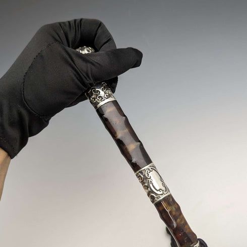 1905 British Antique Men's Umbrella Sterling Silver & Tortoiseshell Resin Handle 86cm S.FOX&Co.