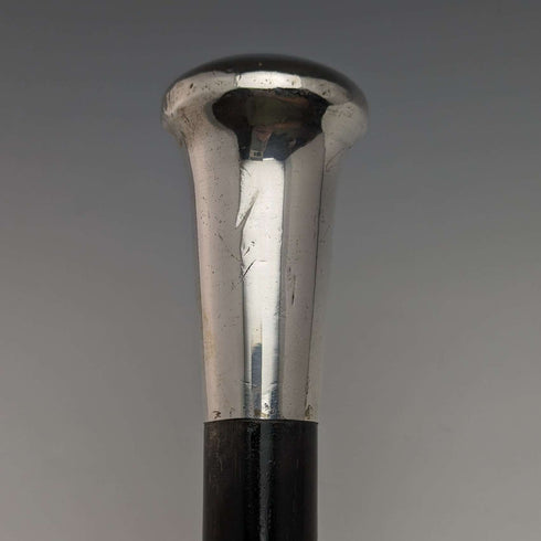 1929 British vintage gentleman's walking stick, sterling silver, round handle, 91cm