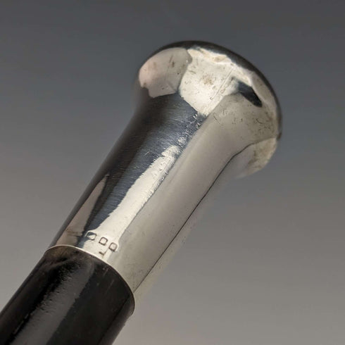 1929 British vintage gentleman's walking stick, sterling silver, round handle, 91cm