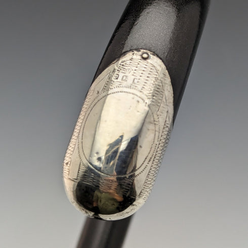 1930 年英國復古男士手杖,黑桿,純銀裝飾弧形手柄,92 厘米