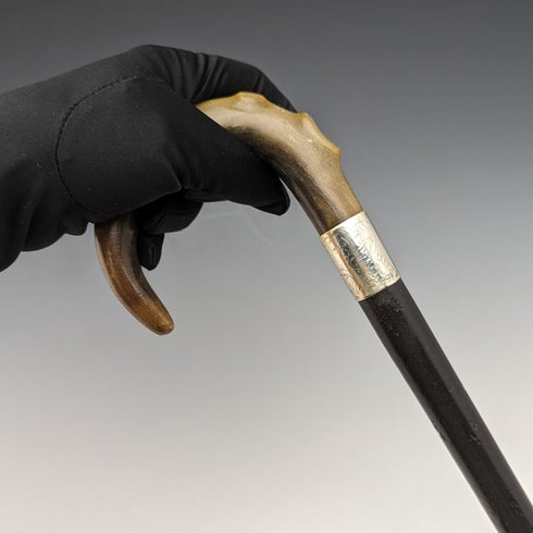 1927 年英國復古男式手杖純銀裝飾弧形牛角手柄 92 厘米