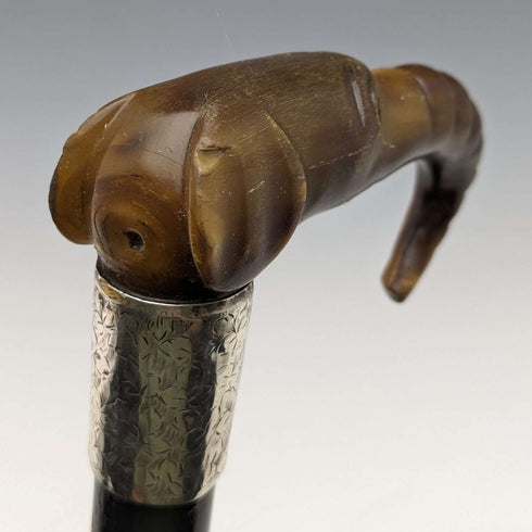 1896 British Antique Men's Cane Horn Elephant Handle 86cm
