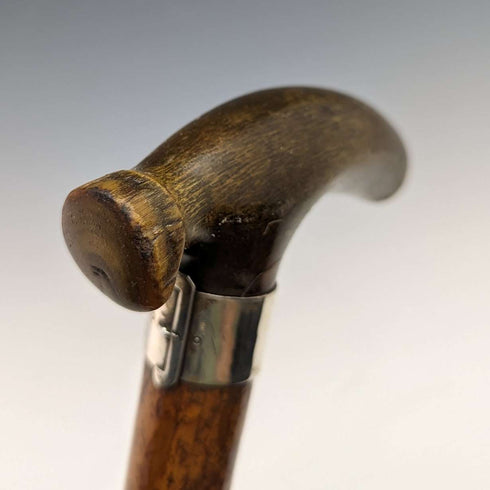 1895年 英国アンティーク 紳士用ステッキ 軽量マラッカ藤 ホーンクラッチハンドル 81cm