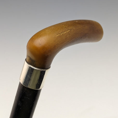 1901 年英國古董手杖純銀裝飾喇叭 L 形手柄 81 厘米