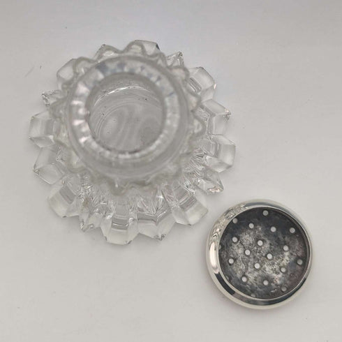 1906 British Antique Cut Glass Condiment Condiment Sterling Silver Lid WW Harrison