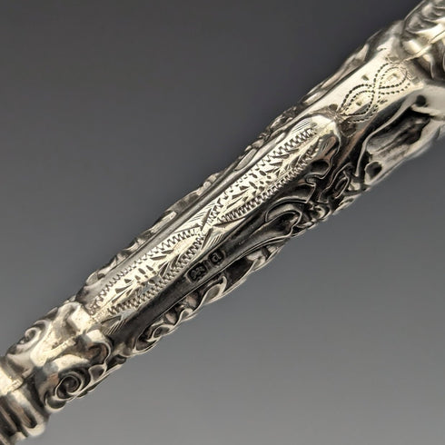 1903 British Antique Sterling Silver Handle Shoehorn Button Hook x2 Set Crisford & Norris