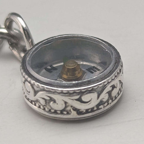 Circa 1890 British Antique Sterling Silver Albert Chain 25g Sterling Silver Compass Fob