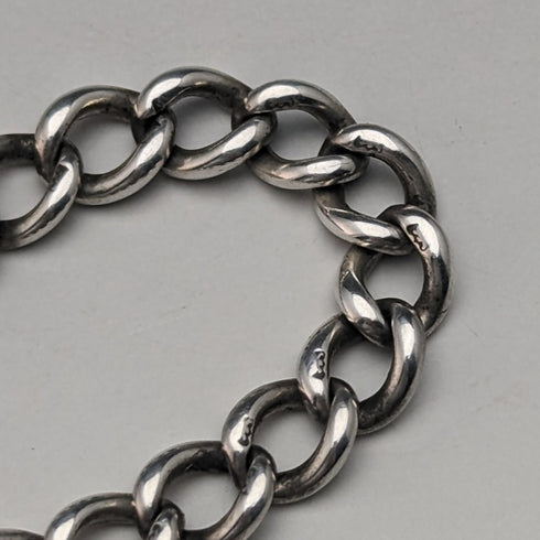 1890年頃 英国アンティーク 純銀製アルバートチェーン 25g 純銀コンパスフォブ