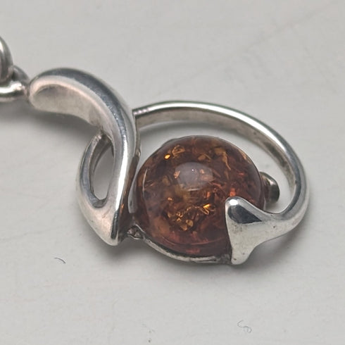 1910年頃 英国アンティーク 純銀製ダブルアルバートチェーン 37g 純銀&琥珀フォブ