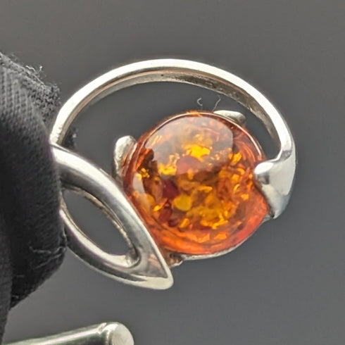 1910年頃 英国アンティーク 純銀製ダブルアルバートチェーン 37g 純銀&琥珀フォブ