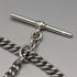 Circa 1910 British Antique Sterling Silver Double Albert Chain 37g Sterling Silver & Amber Fob