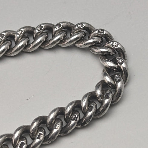 1910年頃 英国アンティーク 純銀製ダブルアルバートチェーン 37g 純銀&琥珀フォブ