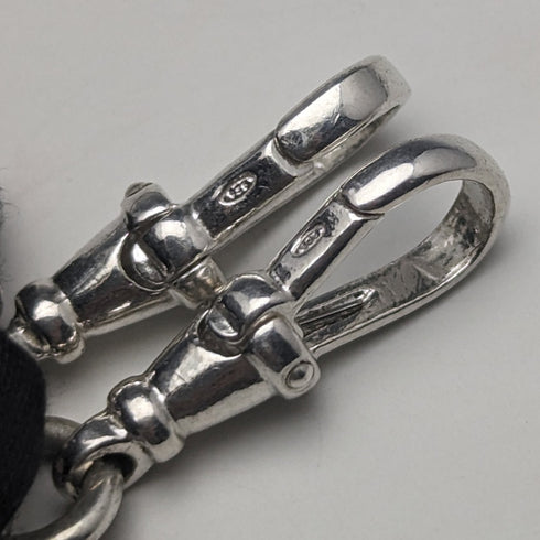 1910年頃 英国アンティーク 純銀製ダブルアルバートチェーン 37g 純銀&琥珀フォブ