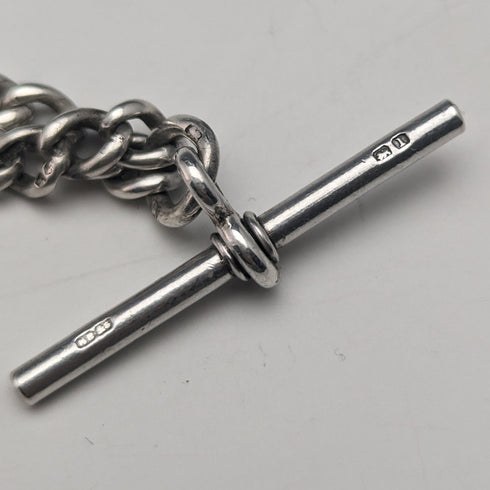 Circa 1925 British Antique Sterling Silver Albert Chain 25g Claw & Bowl Fob