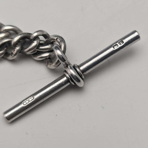 Circa 1925 British Antique Sterling Silver Albert Chain 25g Claw & Bowl Fob
