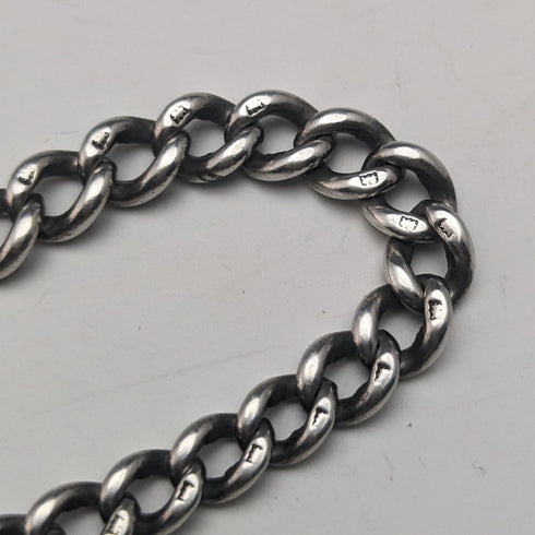 Circa 1925 British Antique Sterling Silver Albert Chain 25g Claw & Bowl Fob
