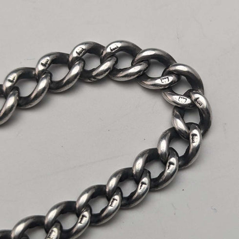 Circa 1925 British Antique Sterling Silver Albert Chain 25g Claw & Bowl Fob