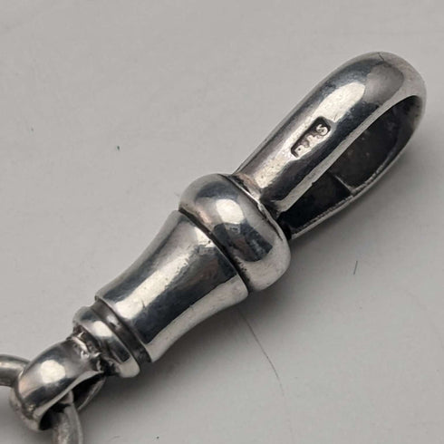 Circa 1925 British Antique Sterling Silver Albert Chain 25g Claw & Bowl Fob