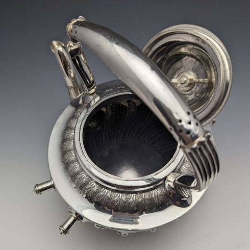 Circa 1900 British Antique Silver Plated Kettle & Burner Stand Set Walker & Hall