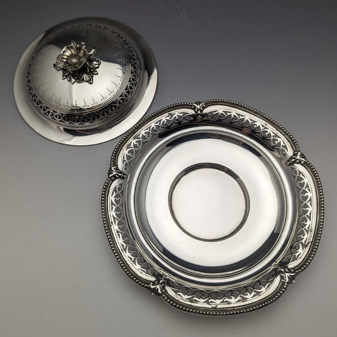 1866年代 英国アンティーク 純銀製 蓋付きバターディッシュ 300g Henry Wilkinson