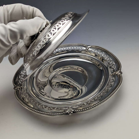 1866 British Antique Sterling Silver Butter Dish with Lid 300g Henry Wilkinson