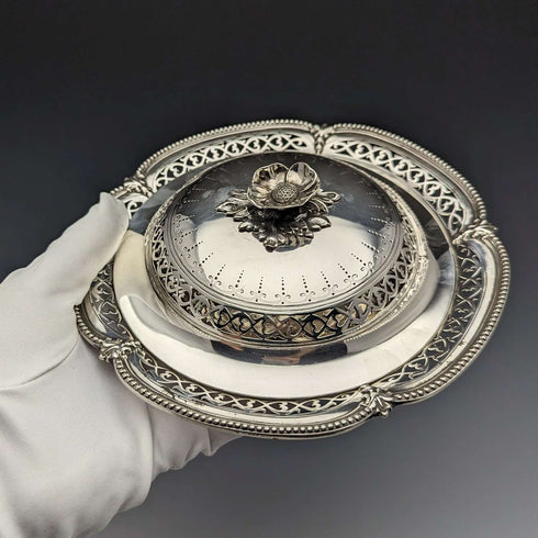 1866 British Antique Sterling Silver Butter Dish with Lid 300g Henry Wilkinson