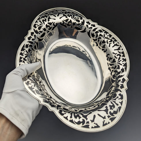 1912 British Antique Sterling Silver Dish Basket 470g Fenton Brothers
