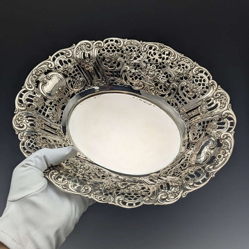 1900年頃 ドイツアンティーク 800シルバー製 ピアスディッシュ 412g