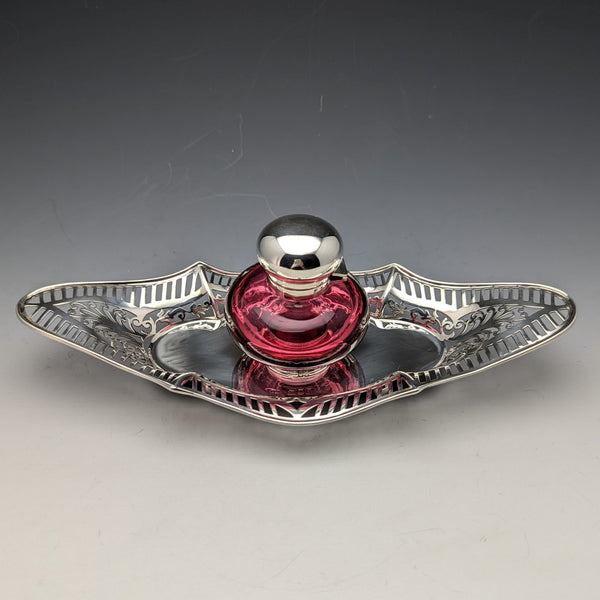 1896 年英國古董純銀墨水瓶和碟子套裝 Sibray,霍爾