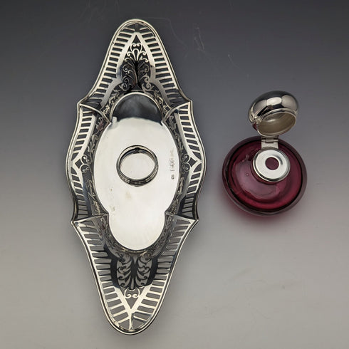 1896 年英國古董純銀墨水瓶和碟子套裝 Sibray,霍爾