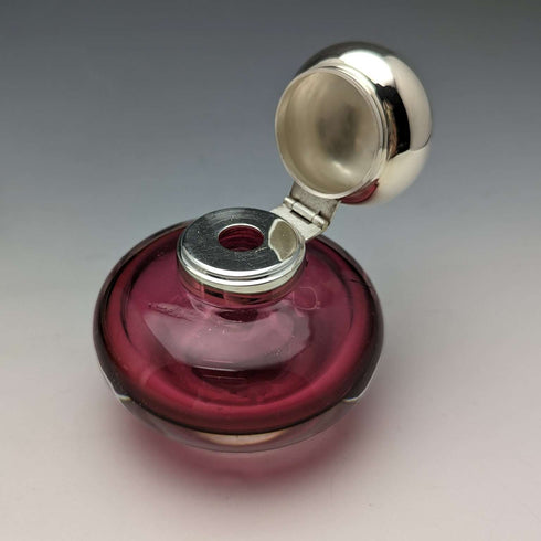1896 British Antique Sterling Silver Inkwell and Saucer Set Sibray, Hall