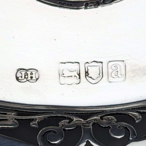 1896 British Antique Sterling Silver Inkwell and Saucer Set Sibray, Hall
