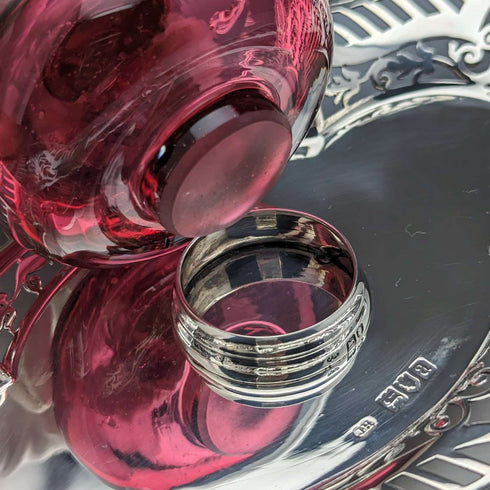 1896 British Antique Sterling Silver Inkwell and Saucer Set Sibray, Hall
