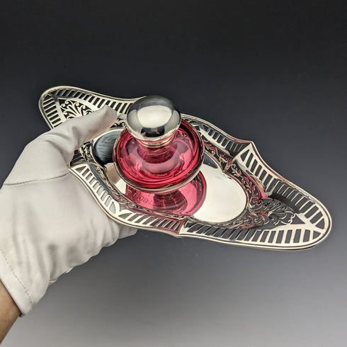 1896 年英國古董純銀墨水瓶和碟子套裝 Sibray,霍爾