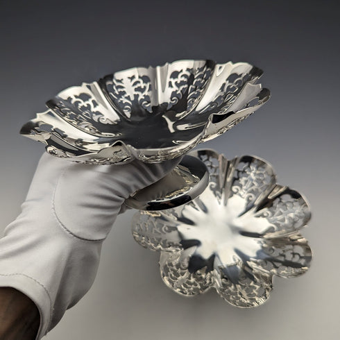 1933年 英国ヴィンテージ 純銀製 コンポート/タッツァ ペア 計335g Viners