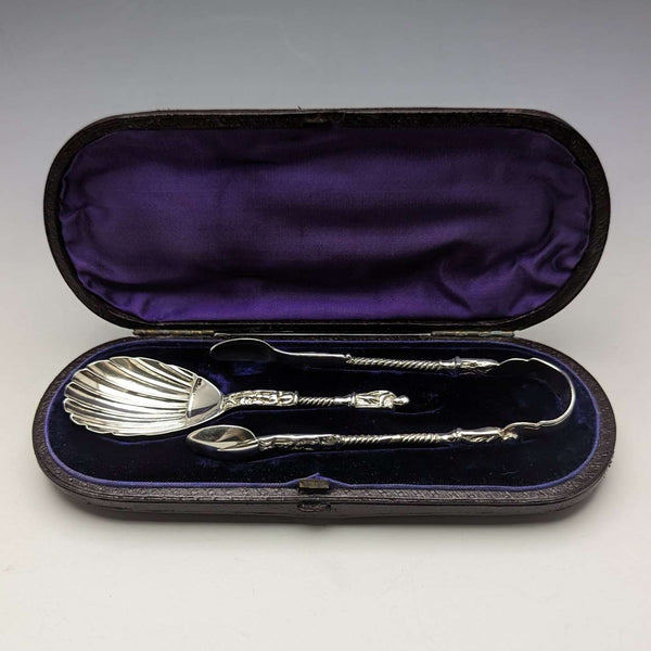 1875年 英国アンティーク 純銀製 ティーキャディースプーン&トング HENRY LIAS ケース入