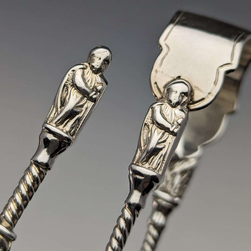 1875 British Antique Sterling Silver Tea Caddy Spoon & Tongs HENRY LIAS in Case